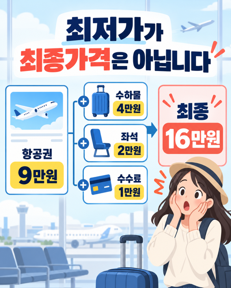 ✈️ 저렴한 비행기표의 함정! 최저가 항공권 예매 전 꼭 확인할 추가비용 총정리