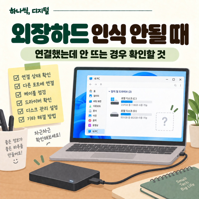 외장하드 인식 안될 때 | 연결했는데 안 뜨는 경우 확인할 것