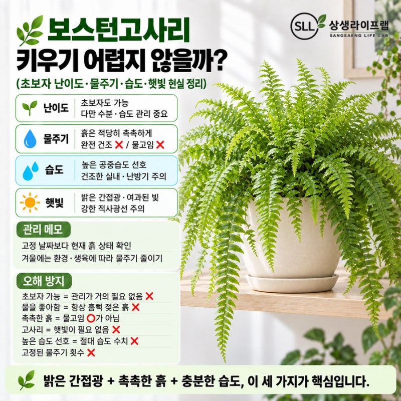 보스턴고사리 키우기 어렵지 않을까? (초보자 난이도·물주기·습도·햇빛 현실 정리)
