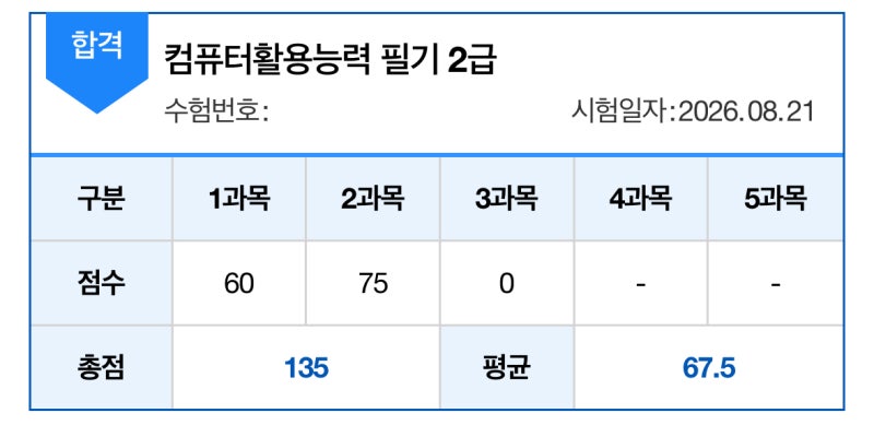 노베의 컴활 2급 필기 5일컷 후기 !! ✴︎