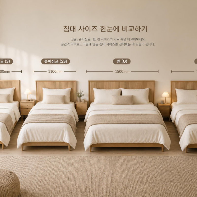 침대 사이즈 종류 총정리, 싱글 슈퍼싱글 퀸 킹 크기 얼마나 다를까?