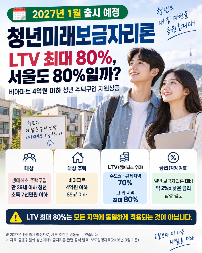 청년미래보금자리론 LTV 80%, 서울도 80%일까?｜2027년 비아파트 4억원 이하 조건