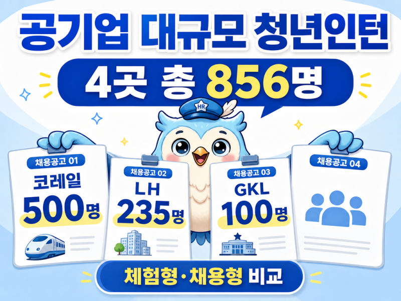 2026년 하반기 공기업 대규모 청년인턴 채용 4곳｜코레일 500명·LH 235명·GKL 100명