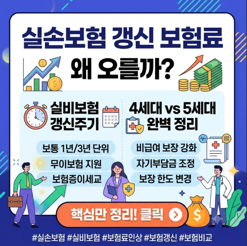 실손보험 갱신 보험료 왜 오를까? 실비보험 갱신주기·4세대 5세대 완벽 정리