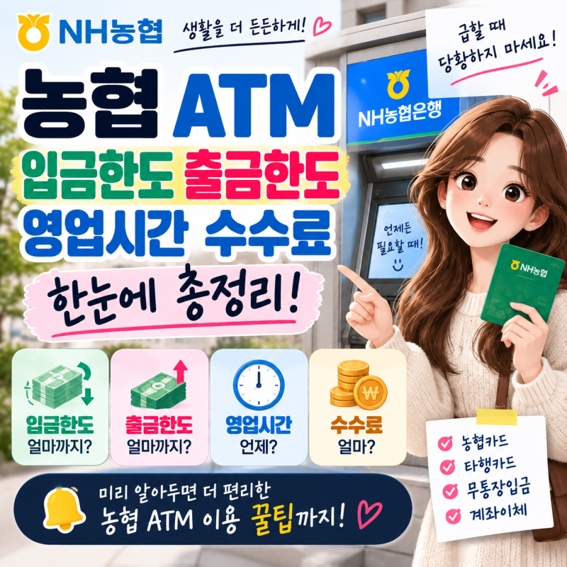 농협 ATM 입금한도 출금한도 얼마까지? 이용시간·수수료까지 정리