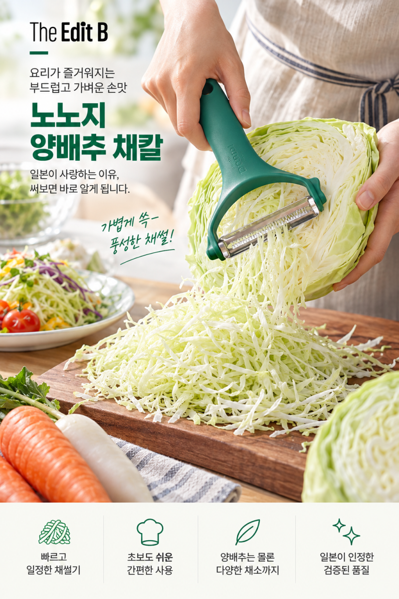 노노지 양배추 채칼, 돈가스집처럼 얇고 풍성한 채 만들기