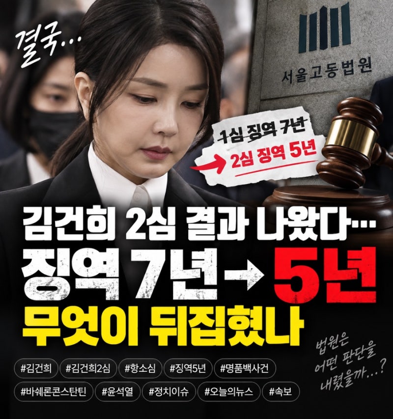 김건희 2심 결과 나왔다…징역 7년→5년, 무엇이 뒤집혔나