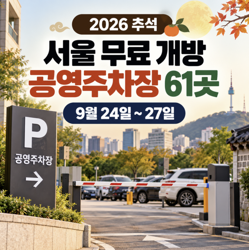 2026 추석 서울 무료 개방 공영주차장 61곳 총정리｜9월 24~27일 위치·주소·유형 한눈에