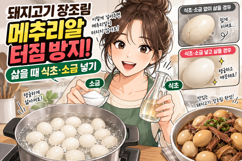 돼지고기 장조림 메추리알 안 터지게 삶는 법! 식초 소금 비밀 조합