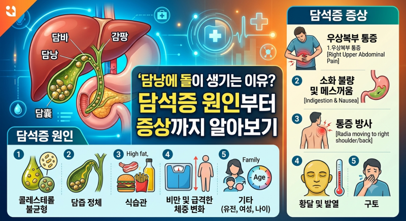 담낭에 돌이 생기는 이유? 담석증 원인부터 증상까지 알아보기