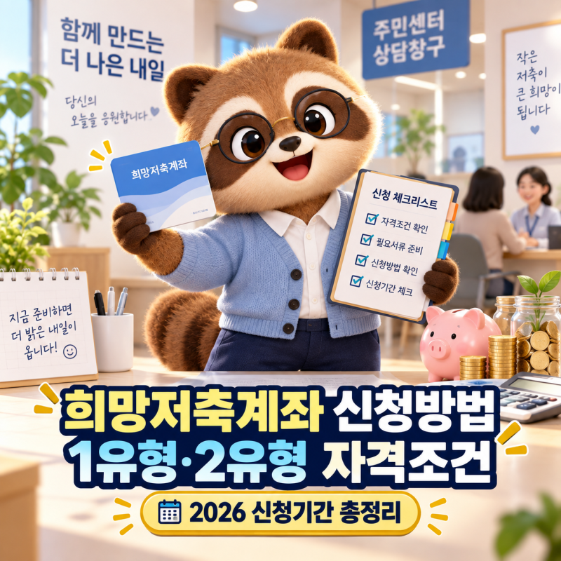 희망저축계좌 신청방법 완벽 가이드 (1유형·2유형 자격조건 및 2026 신청기간)