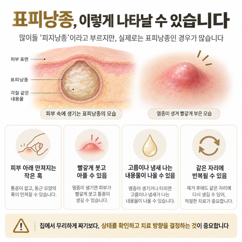 순천 피지낭종 제거 | 빨갛게 붓고 고름이 생겼다면? 감염된 표피낭종 치료 과정