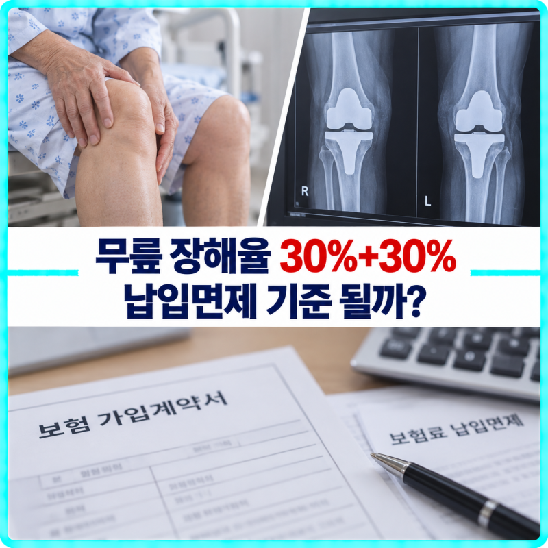 양쪽 무릎 인공관절 수술 후 보험료 납입면제, 장해율 30%씩 합산될까?