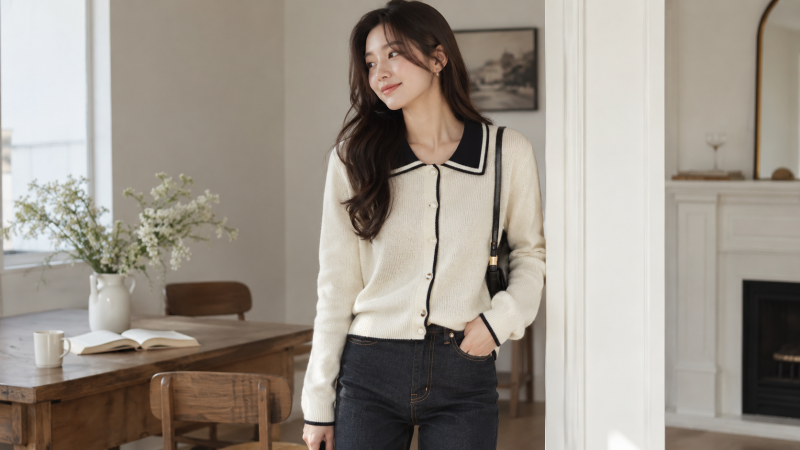 베네통 라운드카라·배색카라 니트와 라운드넥 분위기 차이