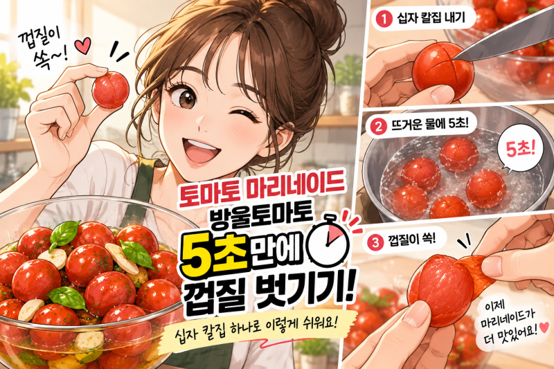 토마토 마리네이드 방울토마토 껍질 5초 만에 벗기기 꿀팁