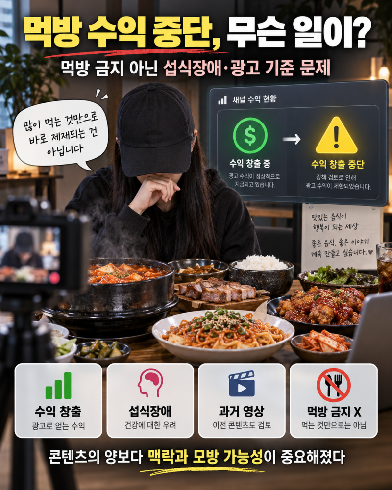 유튜브 먹방 수익 중단 왜? 섭식장애 가이드라인과 ‘먹방 금지’ 오해 정리