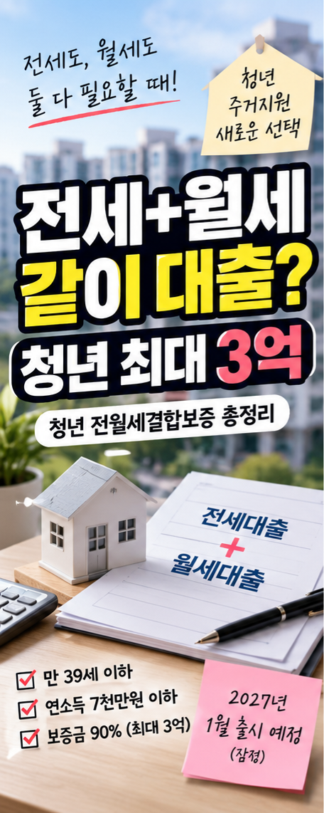 청년 전월세결합보증 2027년 출시, 전세·월세 대출을 같이 받는다고?