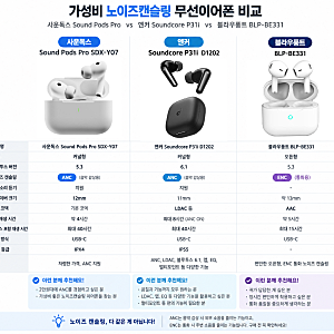 가성비 노이즈캔슬링 무선이어폰 3종 비교! 사운독스 vs 엔커 P31i vs 블라우풍트