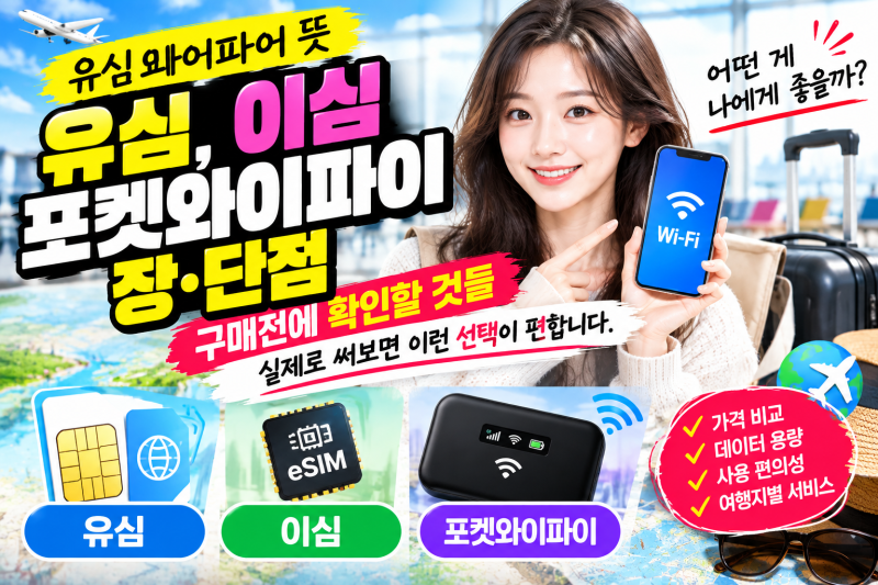 해외여행시 데이터(인터넷)이용방법,구매전 체크리스트,유심 이심 포켓와이파이 장단점 비....