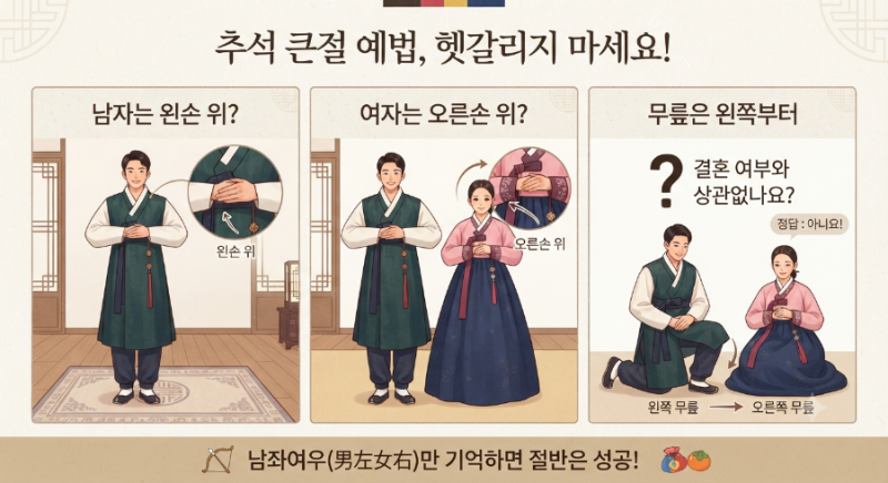추석 큰절 방법, 남자와 여자는 손을 어떻게 포개야 할까?