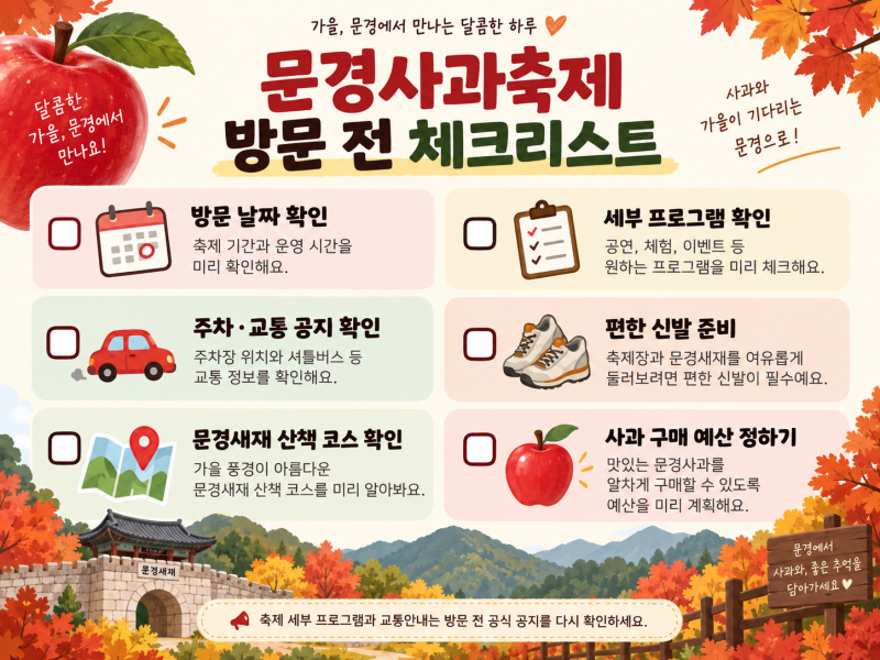 2026 문경사과축제 일정 총정리｜기간·장소·주차·체험·문경새재 가을여행