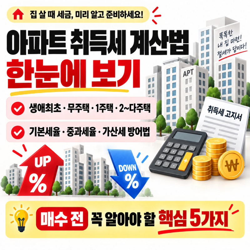 아파트 취득세 계산법 한눈에보기(+생애최초 무,1,2,다주택자 기본&중과 세율 기준과 가산세 ....