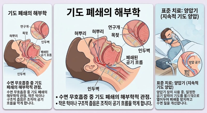 코골이 수면무호흡증 차이점 원인과 수면다원검사 양압기 치료 총정리