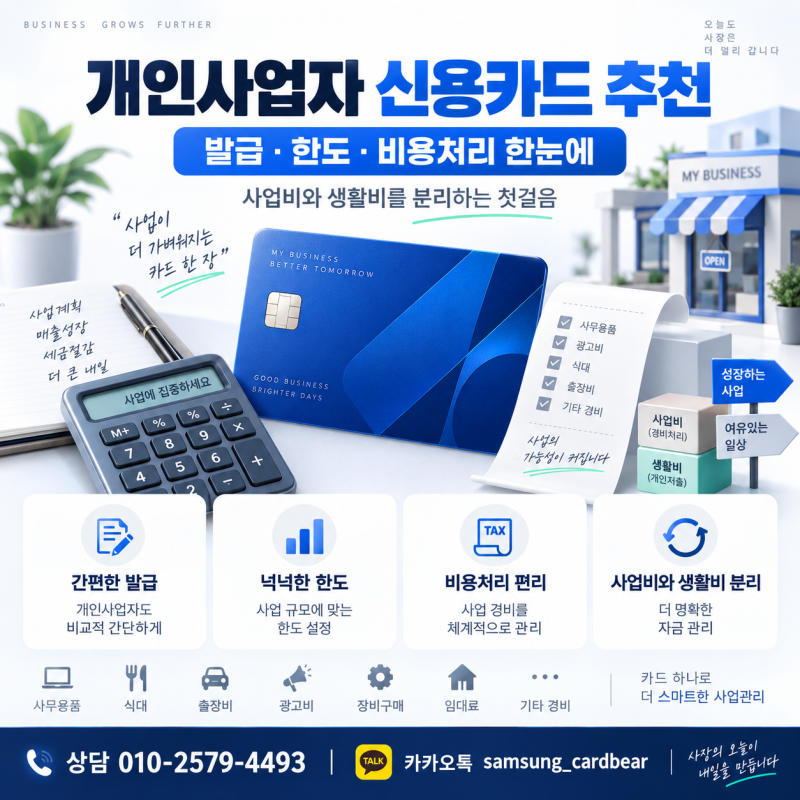 개인사업자 신용카드 추천 창업 직후부터 1년까지 시기별로 정리한 발급 등록 한도 비용처리....