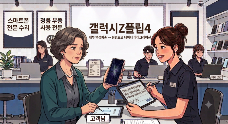 [갤럭시데이터마이그레이션] 갤럭시Z플립4 액정 완전파손, 스마트스위치로 갤럭시퀀텀에 데....