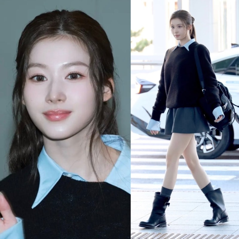 TWICEサナの秋の空港ファッション、映画の中の初恋のようなプレッピースタイルを分析