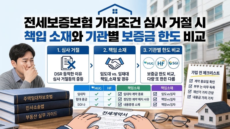 전세보증보험 가입조건 심사 거절 시 책임 소재와 기관별 보증금 한도 비교
