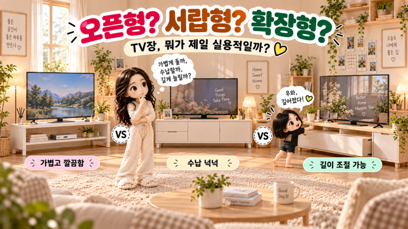 오픈형 TV장 vs 서랍형 거실장 vs 이동식 TV스탠드｜거실엔 뭐가 제일 실용적일까?