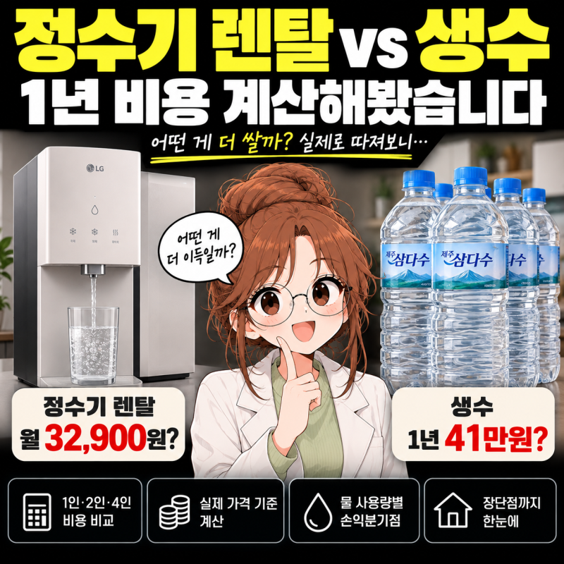 정수기 렌탈 vs 생수, 뭐가 더 쌀까? 1년·5년 비용 직접 계산해봤습니다