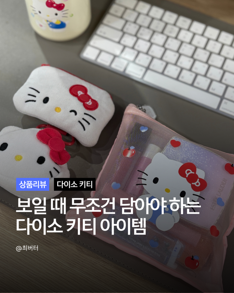 다이소 키티 파우치 3종 실사용 후기 동전지갑·메쉬파우치·카라비너파우치 비교