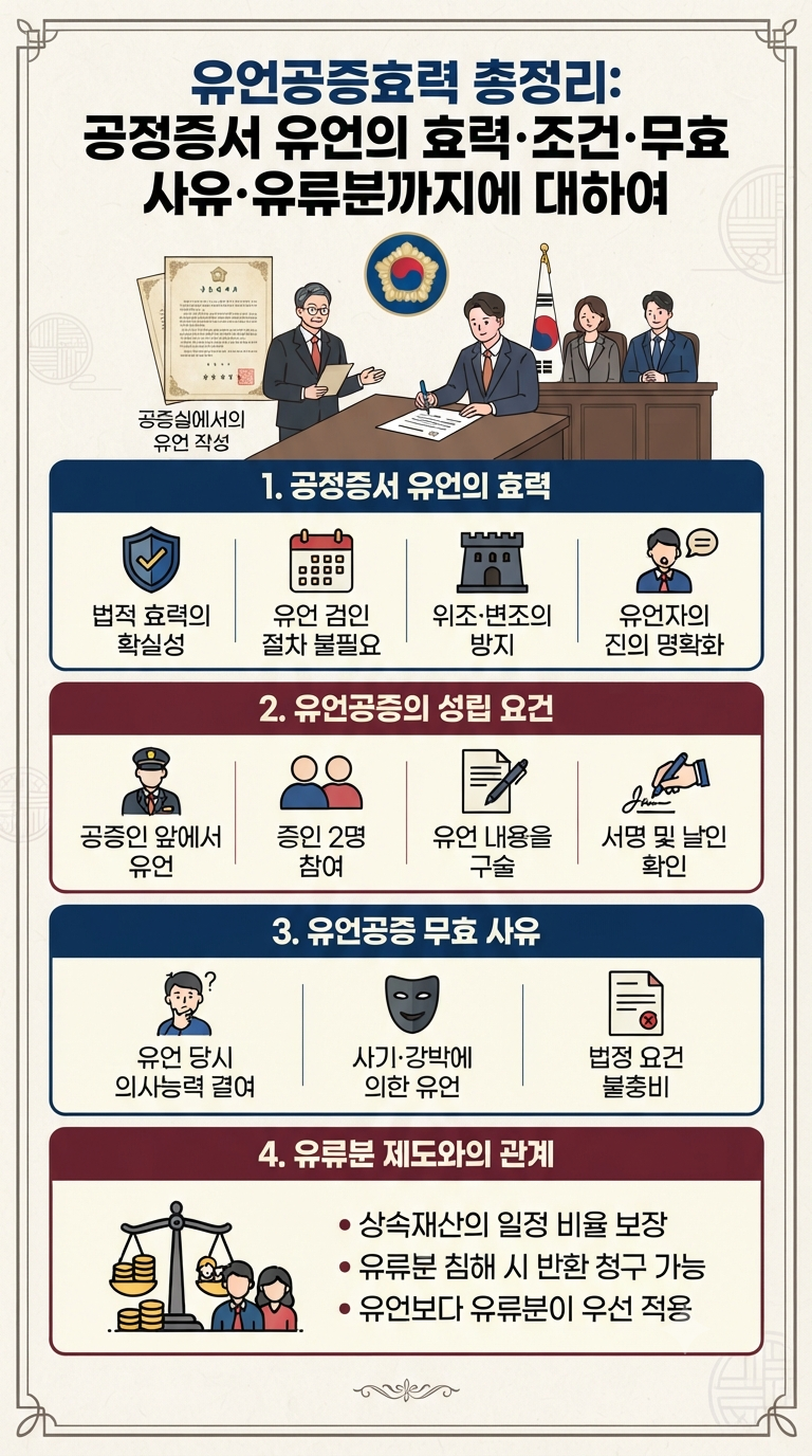유언공증효력 총정리｜공정증서 유언의 효력·조건·무효 사유·유류분까지