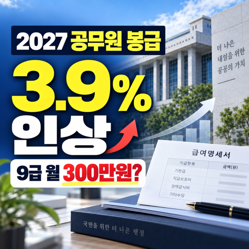 2027년 공무원 봉급 3.9% 인상, 9급 월 300만 원은 진짜인가? 실수령액을 알아보자