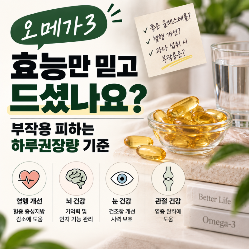 오메가3 효능만 믿고 드셨나요? 부작용 피하는 하루권장량 기준