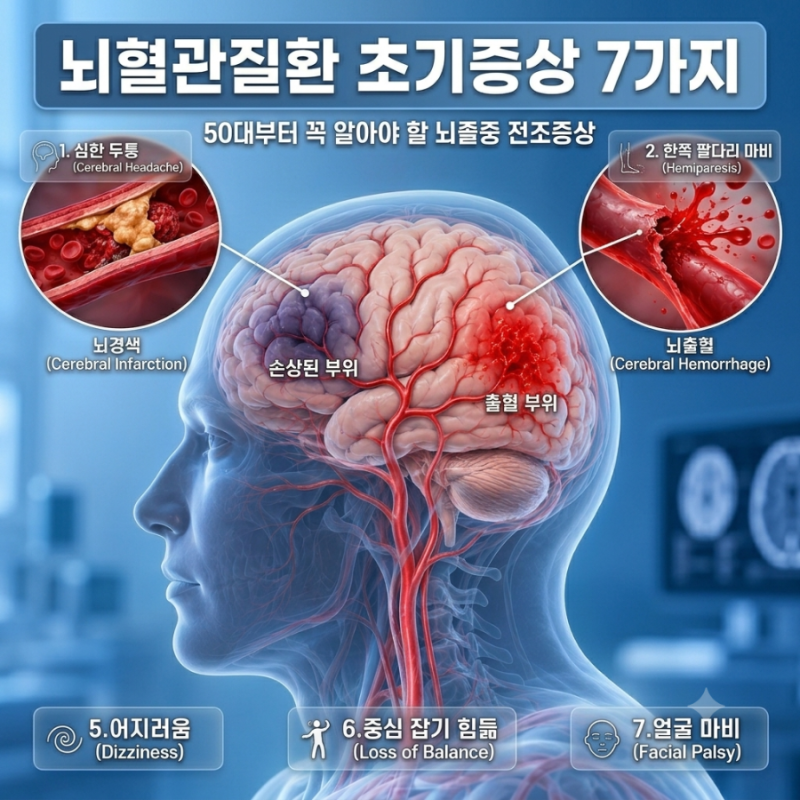 뇌혈관질환 초기증상 7가지, 50대부터 꼭 알아야 할 뇌졸중 전조증상