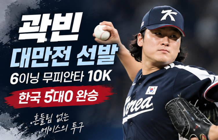 곽빈 대만전 선발, 6이닝 무피안타 10K 완벽투…한국 5대0 완승