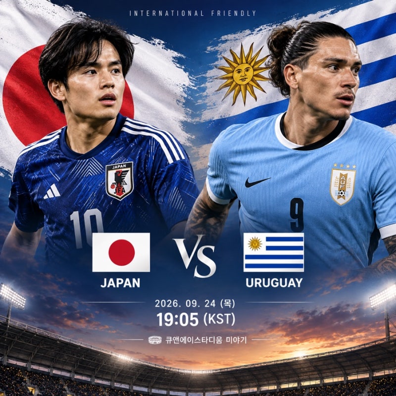 일본 우루과이 경기 일정 2026 국가대표 친선경기 프리뷰 쿠보 다케후사 다윈 누녜스