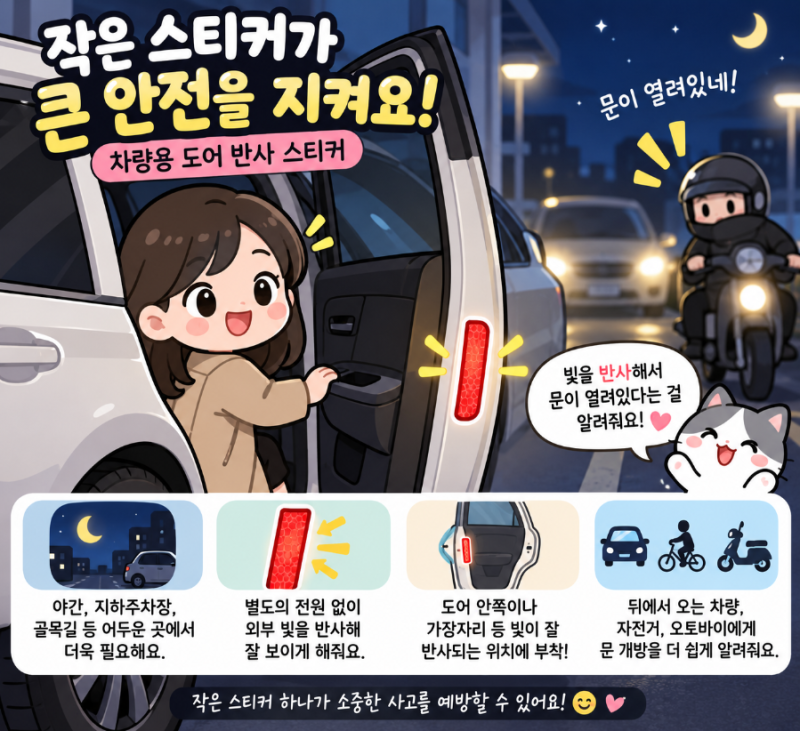 차량용 도어 반사 스티커 밤에 문 열 때 알아두면 좋은 작은 안전용품