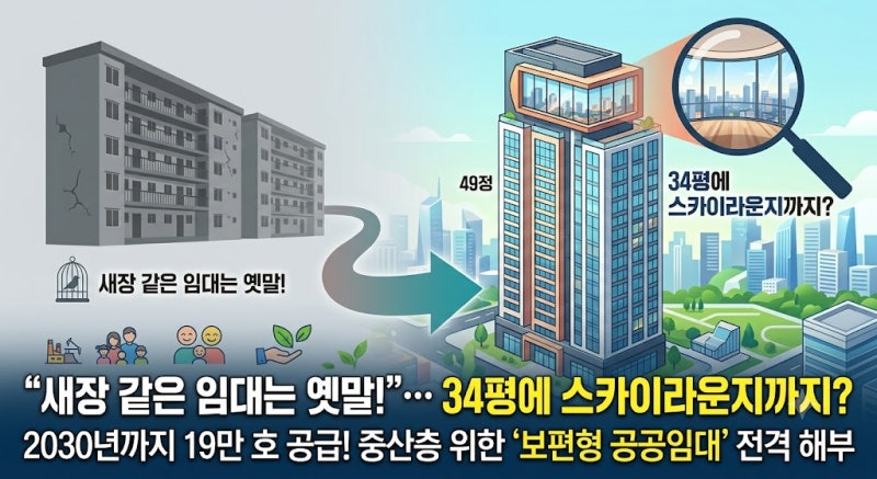 "34평에 스카이라운지까지?"… 중산층 겨냥한 19만호 '보편형 공공임대', 과연 내 집 될 수 있....