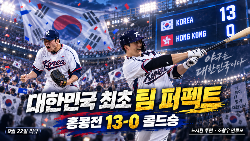 13-0 콜드승보다 더 강렬했다…대한민국 '팀 퍼펙트', 노시환·조형우 대포 폭발 [홍콩전 리뷰]