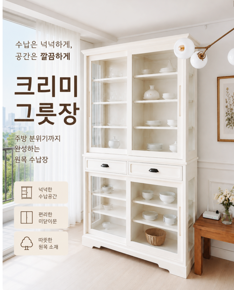 원목 그릇장으로 ,그릇 정리부터 인테리어까지, 주방분위기 완성