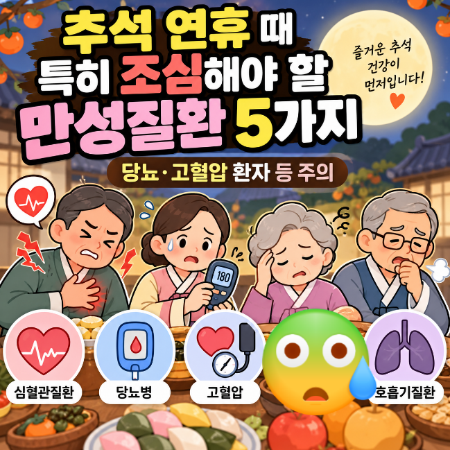 추석 연휴 때 특히 조심해야 할 만성질환 5가지… 당뇨·고혈압 환자 등 주의