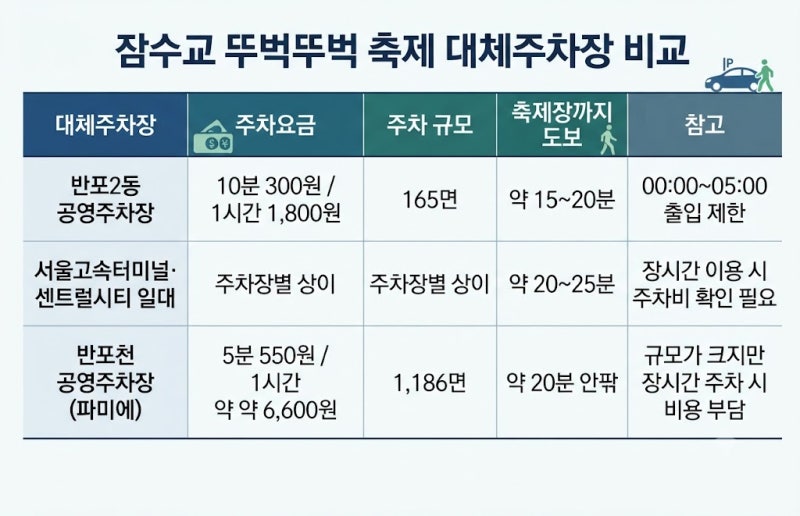 2026 잠수교 뚜벅뚜벅 축제 어디에 주차할까? 대체주차장 거리·주차요금 총정리