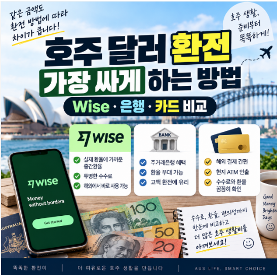 호주 달러 환전 가장 싸게 하는 방법｜Wise·은행·카드 비교