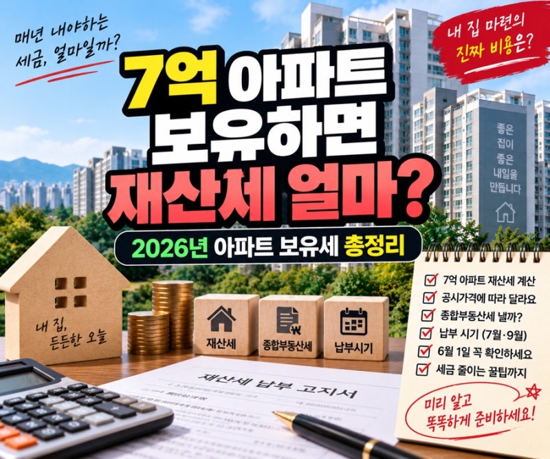 7억 아파트 보유하면 재산세 얼마? 2026년 아파트 가격별 보유세 총정리