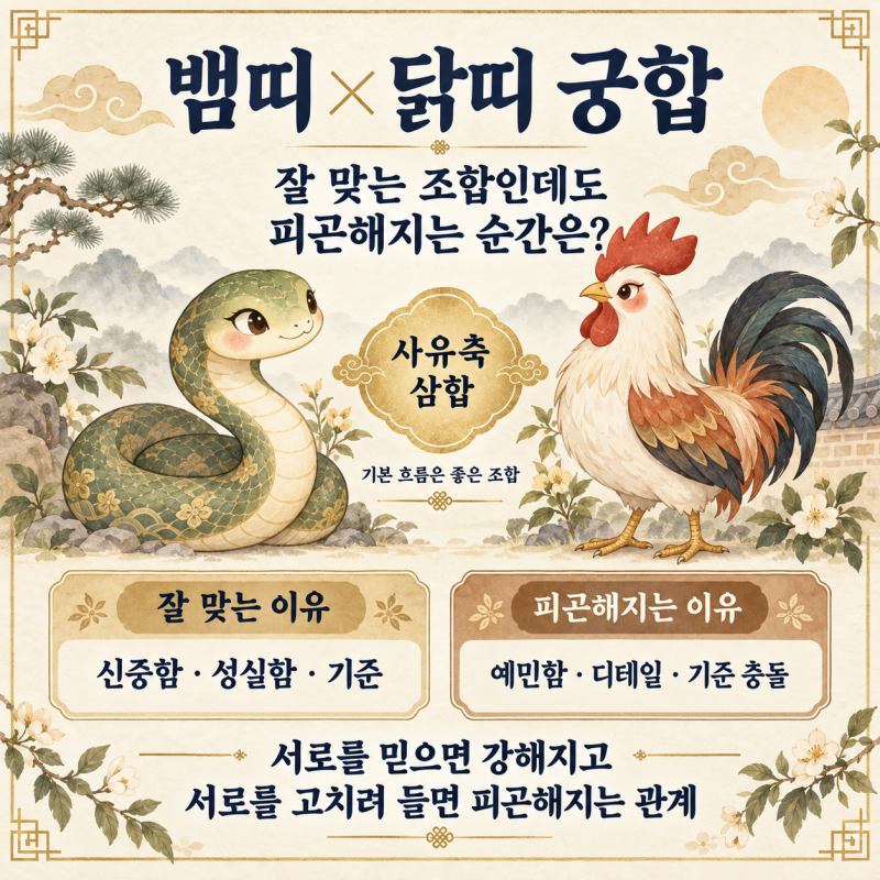 뱀띠·닭띠 궁합｜잘 맞는 조합인데도 피곤해지는 순간은?