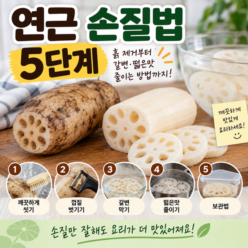 연근 손질법 5단계, 흙 제거부터 갈변·떫은맛 줄이는 방법